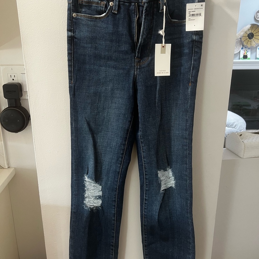 Good American Dark Indigo Distressed Jeans